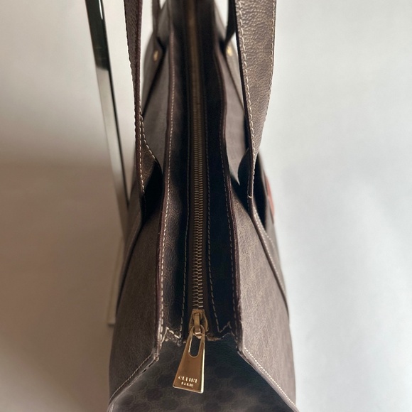 Celine Macadam Brown Tan Genuine Leather Hand Bag Shoulder Bag Business Bag - Picture 8 of 16